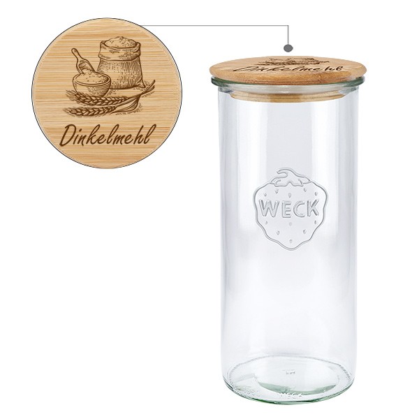 Holzdeckelset &quot;Dinkelmehl&quot; mit WECK Glas 1500ml