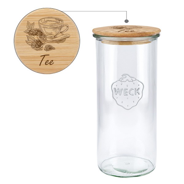 Holzdeckelset &quot;Tee&quot; mit WECK Sturzglas 1500ml