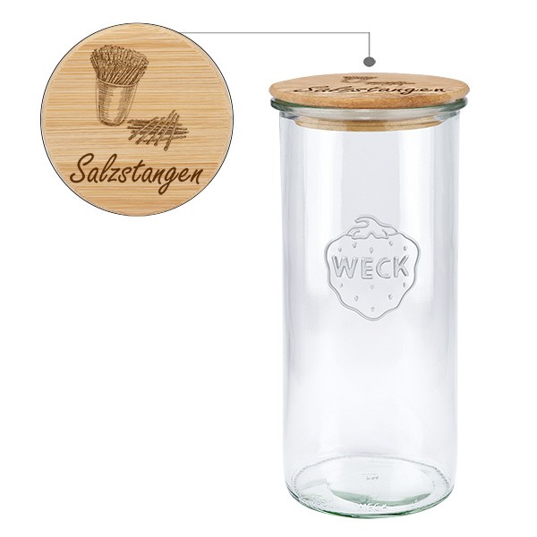 Holzdeckelset &quot;Salzstangen&quot; mit WECK Glas 1500ml