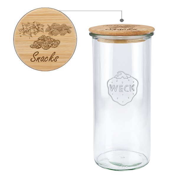 Holzdeckelset &quot;Snacks&quot; mit WECK Sturzglas 1500ml